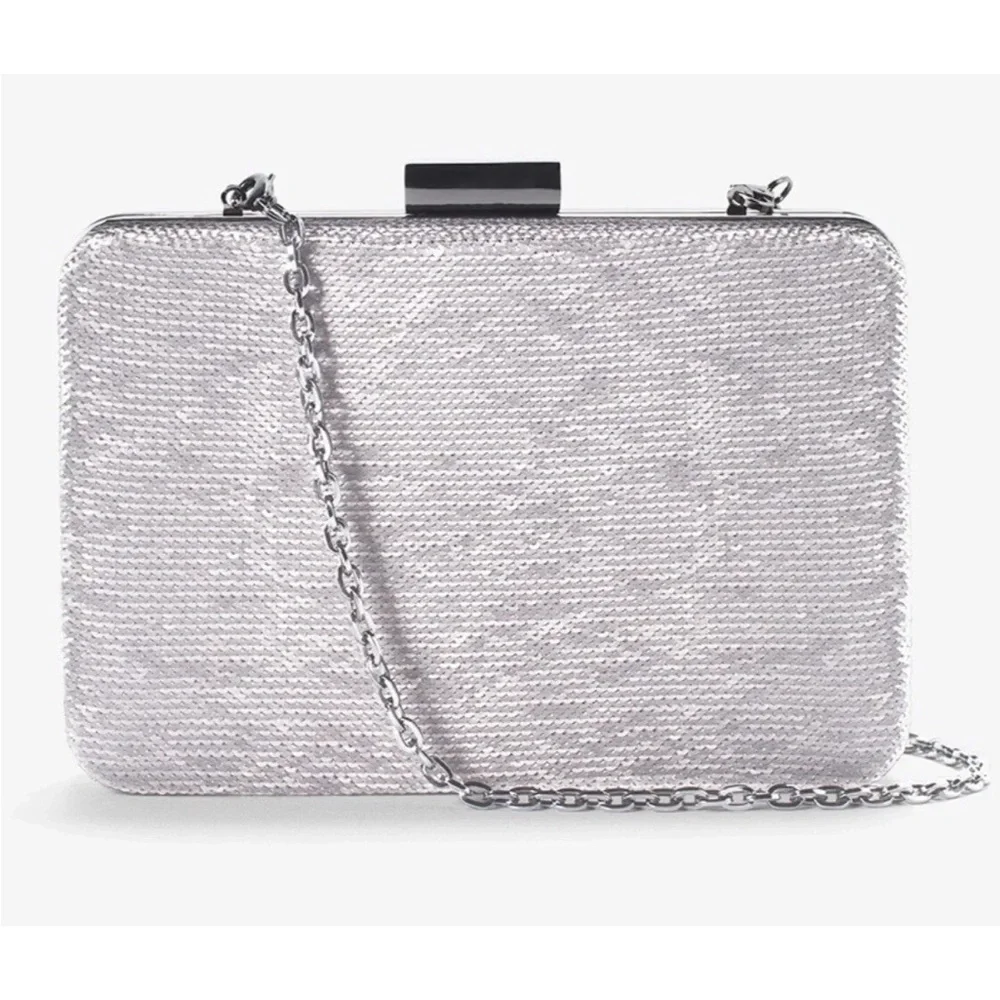 White House Black Market | Women’s Silver Sequin‎ Crossbody Clutch Purse OS - Picture 10 of 10
